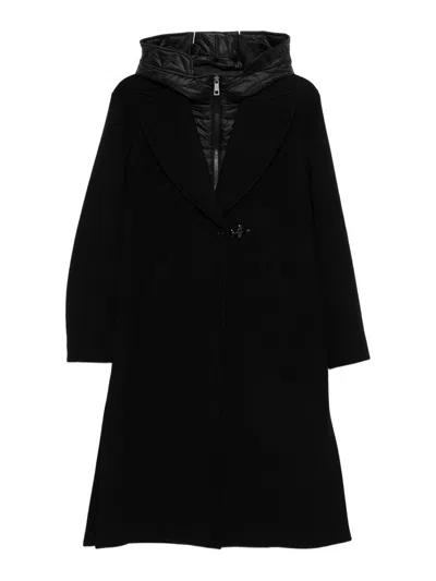 Fay Double Front Coat In Wool And Cashmere In Black