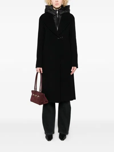 Fay Double Front Coat In Wool And Cashmere In Black