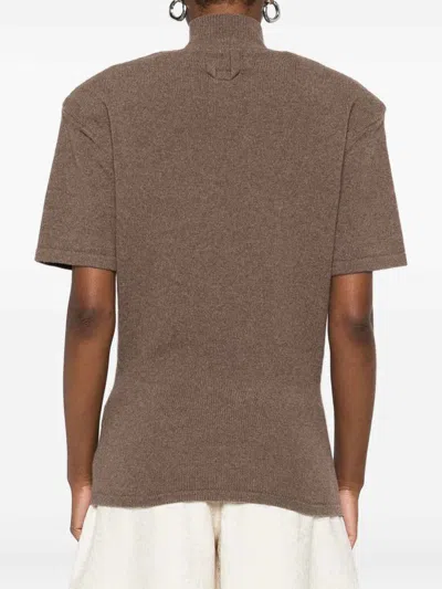 Jacquemus Cashmere Wool Blend Mock Neck Top In Brown