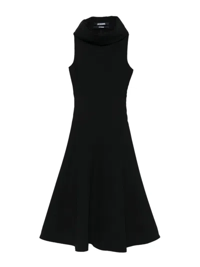 Jacquemus Black High-neck Dress In Animal Print