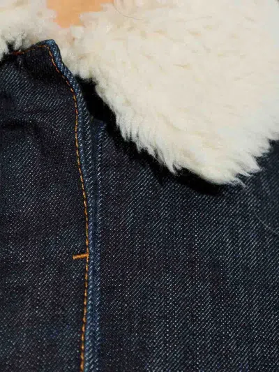 Jacquemus Le Bomber De-nimes Ovalo Blue Jacket With Fur Collar And Two Front Welt Pockets In Denim Woman In Black