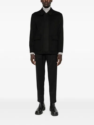 Lardini Patch-pocket Collared Coat In Black