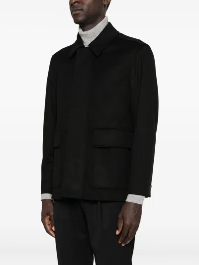 Lardini Patch-pocket Collared Coat In Black