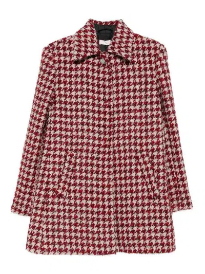 Liu •jo Houndstooth-pattern Pocketed Coat In Red