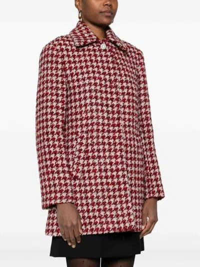 Liu •jo Houndstooth-pattern Pocketed Coat In Red