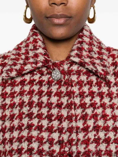Liu •jo Houndstooth-pattern Pocketed Coat In Red
