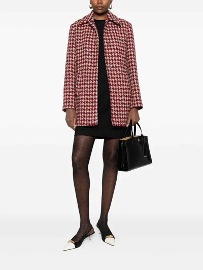 Liu •jo Houndstooth-pattern Pocketed Coat In Red
