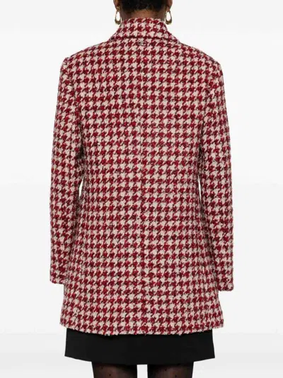 Liu •jo Houndstooth-pattern Pocketed Coat In Red