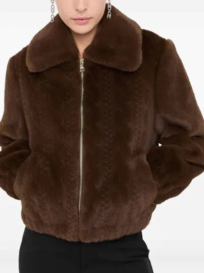 Liu •jo Teddy Bomber Jacket With Cable Knit Detailing In Brown