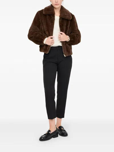Liu •jo Teddy Bomber Jacket With Cable Knit Detailing In Brown