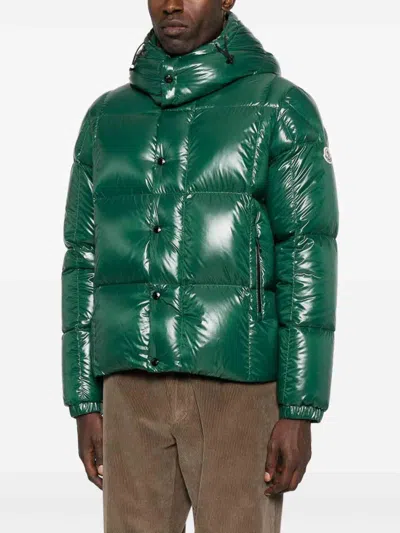 Moncler Parana Glossy Hooded Short Down Jacket Clothing In Green