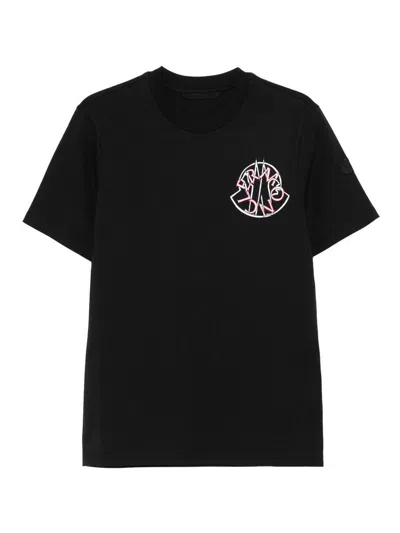 Moncler Crewneck T-shirt With Logo Print In Black