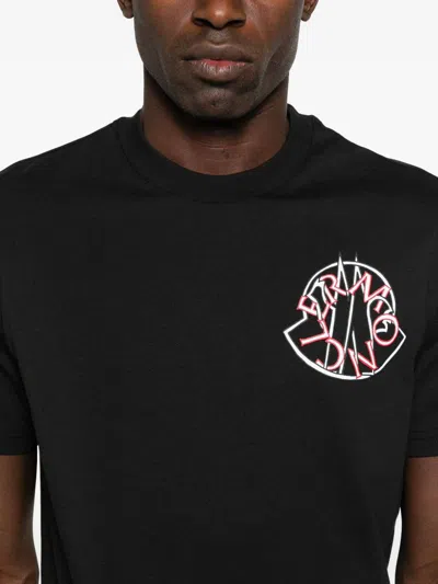 Moncler Crewneck T-shirt With Logo Print In Black