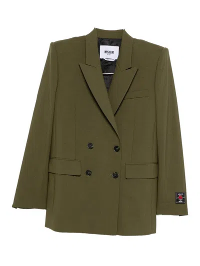 Msgm Tailored Double-breasted Green Jacket With Black Buttons In Green
