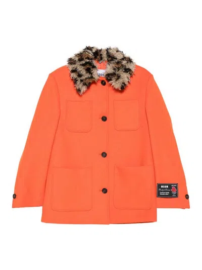 Msgm Bright Orange Wool Blend Outerwear In Orange