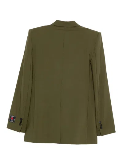 Msgm Tailored Double-breasted Green Jacket With Black Buttons In Green