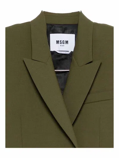 Msgm Tailored Double-breasted Green Jacket With Black Buttons In Green