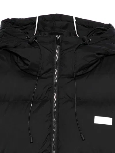 Msgm Short Black Down Jacket With White Label And Zip  In Black