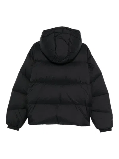Msgm Short Black Down Jacket With White Label And Zip  In Black