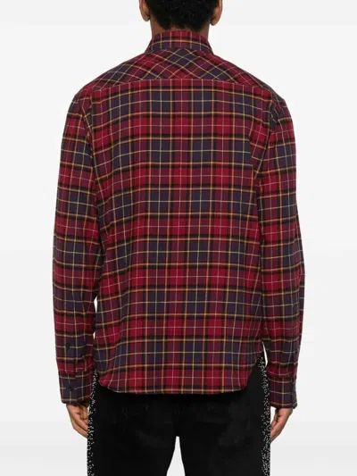 Off-white Bordeaux Shirt With Maxi Logo Lettering On The Front And All-over Check Motif In Wool Man In Brown