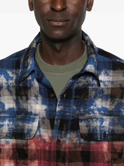 Palm Angels Stylish Checkered Casual Shirt With Gradient Effect In Blue