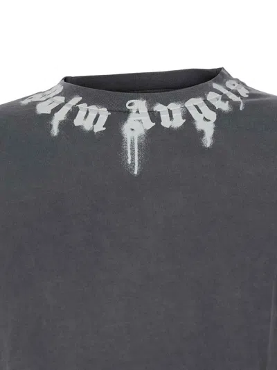 Palm Angels Neck Logo Regular T-shirt In Gray