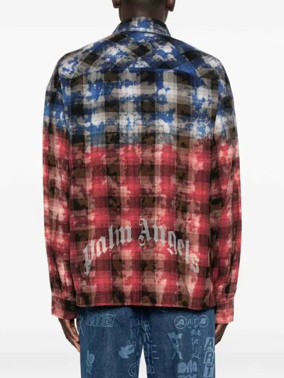 Palm Angels Stylish Checkered Casual Shirt With Gradient Effect In Blue