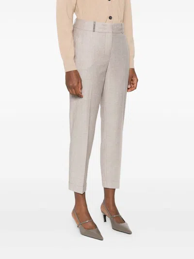 Peserico Tailored Beige Trousers With Cuffed Hems In Neutral