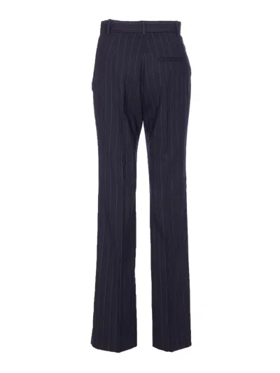 Pinko Straight Chalk-striped Trousers In Wool Blend In White