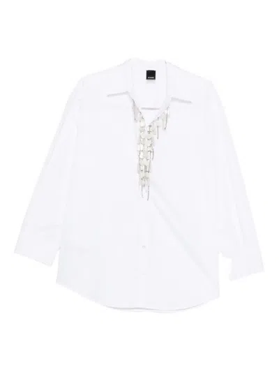 Pinko Loose-fit White Shirt With Decorative Beads In White