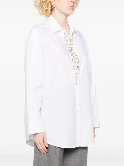 Pinko Loose-fit White Shirt With Decorative Beads In White