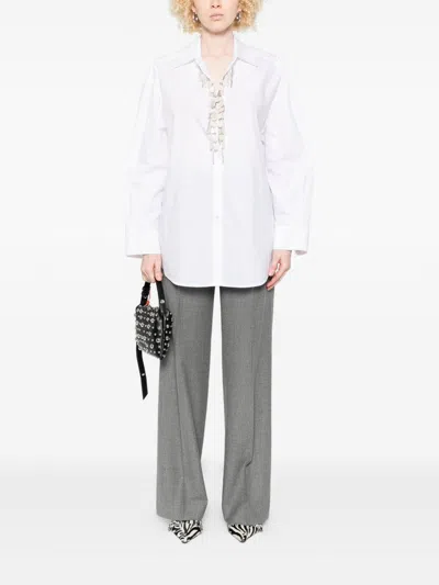 Pinko Loose-fit White Shirt With Decorative Beads In White