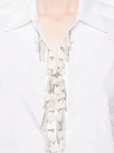 Pinko Loose-fit White Shirt With Decorative Beads In White