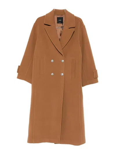 Pinko Long Double-breasted Wool-blend Cloth Coat In Brown