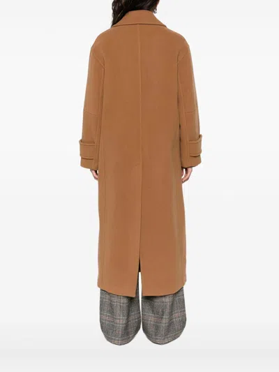 Pinko Long Double-breasted Wool-blend Cloth Coat In Brown