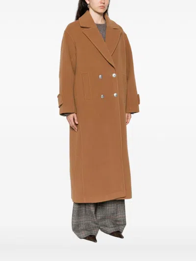 Pinko Long Double-breasted Wool-blend Cloth Coat In Brown