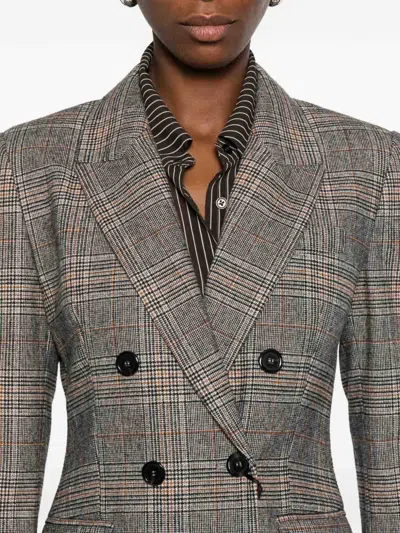 Pinko Double-breasted Tailored Jacket With Plaid Pattern In Multi