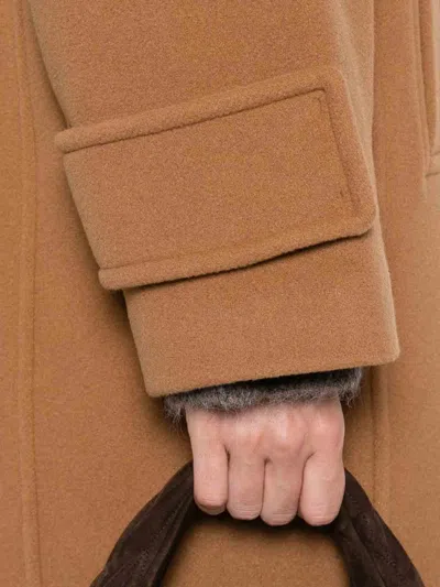 Pinko Long Double-breasted Wool-blend Cloth Coat In Brown