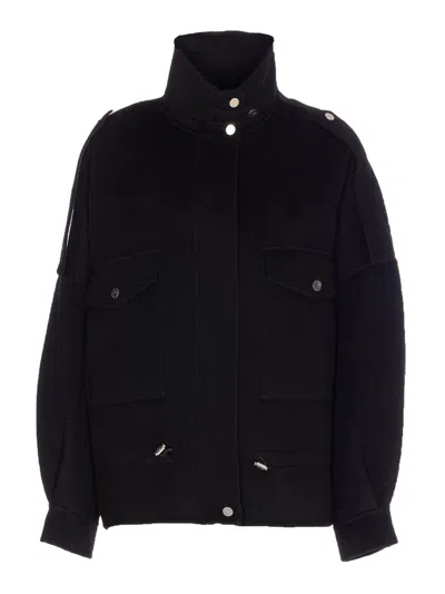 Pinko 'crostino' Black Jacket With Collar With Buttons And Front Pockets In Wool Blend Woman In Black