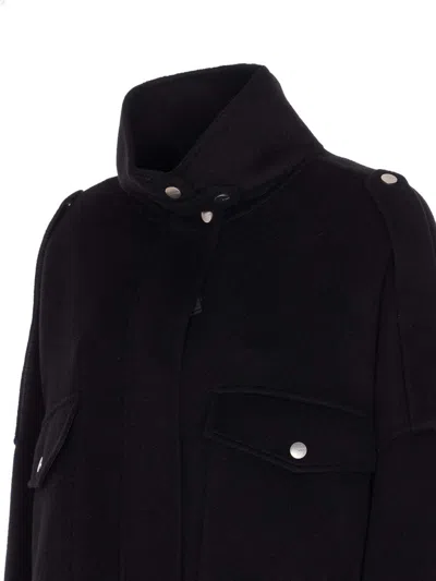 Pinko 'crostino' Black Jacket With Collar With Buttons And Front Pockets In Wool Blend Woman In Black