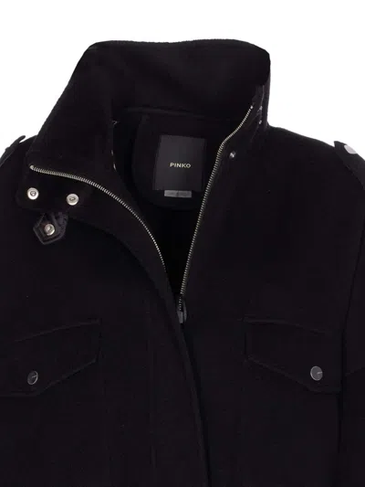 Pinko 'crostino' Black Jacket With Collar With Buttons And Front Pockets In Wool Blend Woman In Black