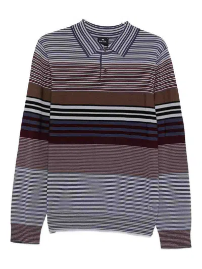 Paul Smith Long-sleeve Polo Sweater In Viola In Multi