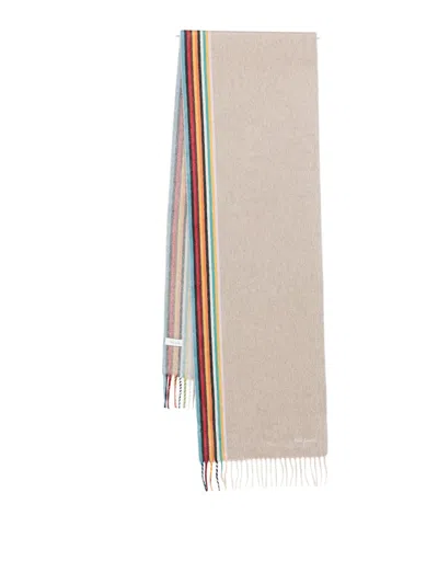 Paul Smith Reversible Cashmere Scarf With Multicolored Stripe Detail In Gray
