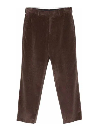 Paul Smith Brown Cotton And Velvet Casual Trousers  In Brown