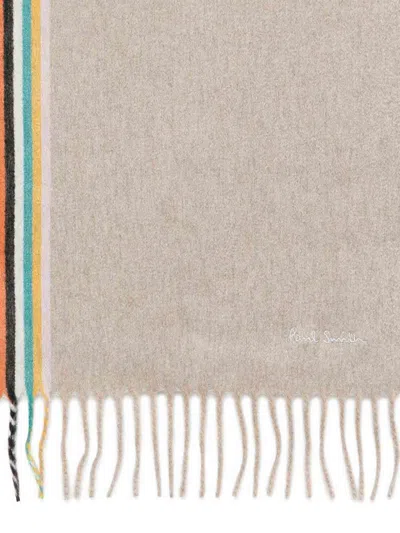Paul Smith Reversible Cashmere Scarf With Multicolored Stripe Detail In Gray