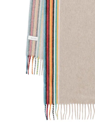 Paul Smith Reversible Cashmere Scarf With Multicolored Stripe Detail In Gray