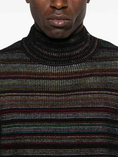 Paul Smith Signature Stripe Waffle Roll Neck Jumper In Black