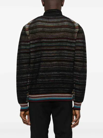 Paul Smith Signature Stripe Waffle Roll Neck Jumper In Black