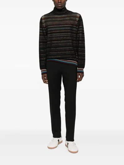 Paul Smith Signature Stripe Waffle Roll Neck Jumper In Black