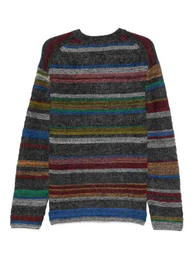 Paul Smith Multicolour Cotton Blend Striped Sweater In Brown